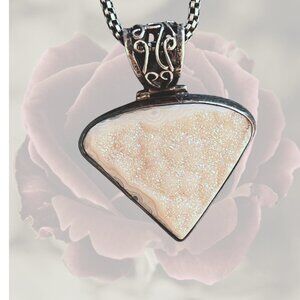 OOAK Vintage (?) Oxidized Sterling Silver 925 Triangle Druzy Necklace